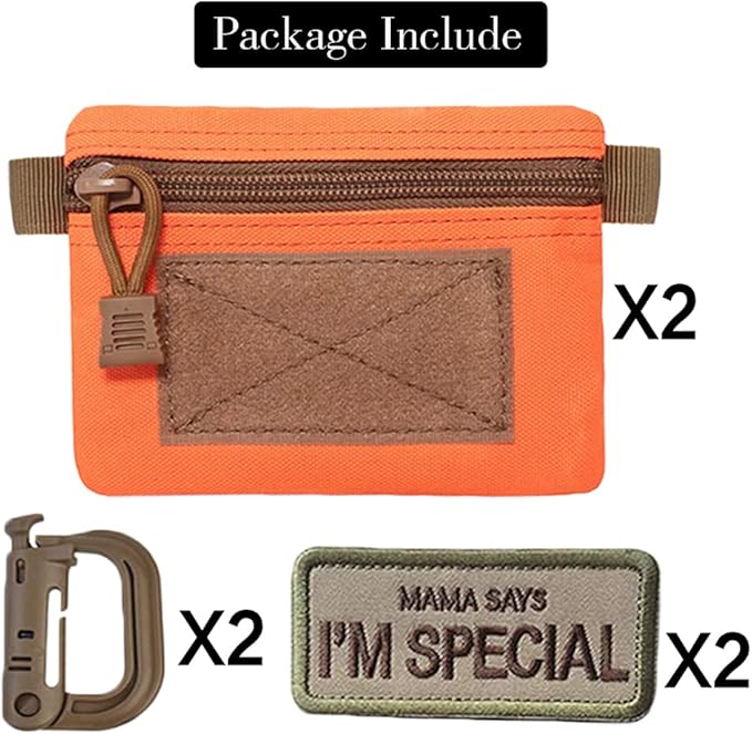 Tactical Keychain Pouch - Military Mini Size Belt Gear EDC Pocket Organizer as Coin Purse ID Card Holder Car Fob Key Waist Case Wallet Earphone Pack (2 Orange)