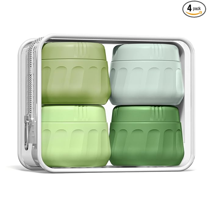 Mrsdry Travel Containers for Toiletries, TSA Approved Travel Size Toiletries 4 Pack, Refillable Containers, With Clear Bag, Leak Proof Silicone Jars, Essentials Creams Jars Carrying Small Items