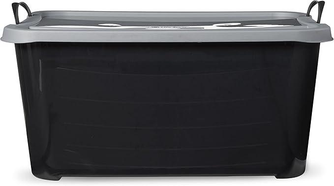 Life Story 24 Pack Heavy Duty Stackable Storage Bin, 55 Quart Home Organizer, Versatile Lightweight Locking Bins with Carrying Handles, Black/Gray