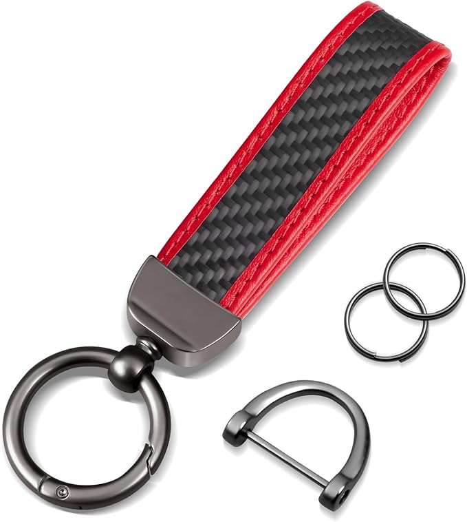 Real Carbon Fiber Car Keychain Minimalist Leather Edges Key Chain Holder Keychains Replacement Keychain Car Key Accessories