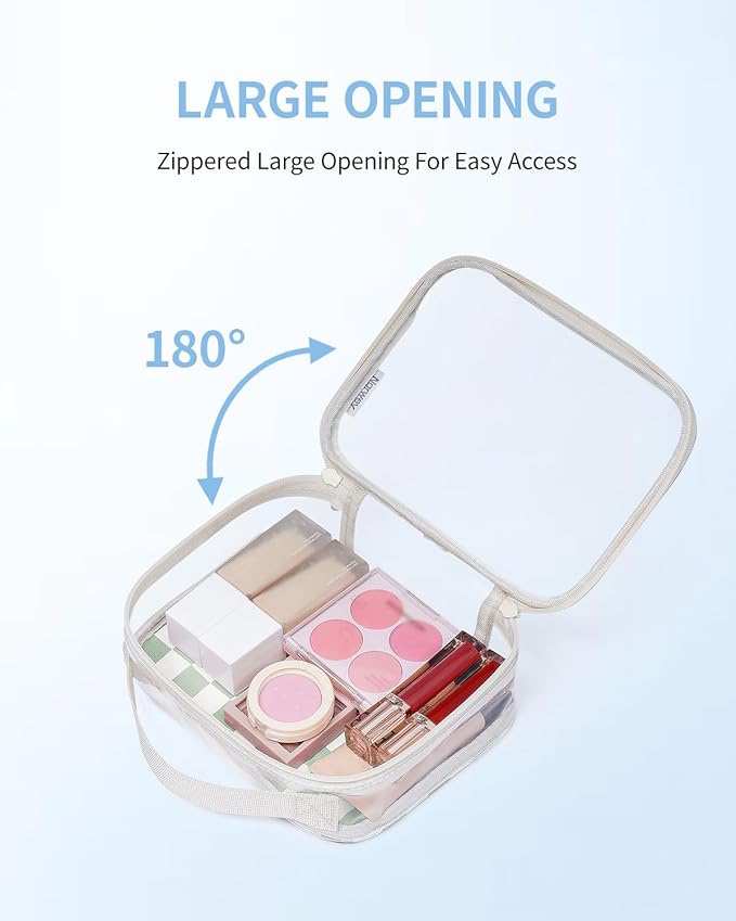 Narwey TSA Approved Toiletry Bag Carry on Clear Toiletry Bag Makeup Bag, Airport Airline Quart Size Travel Bags, Waterproof Portable Compact Cosmetic Make up Organizer Bag (Mint Green Checkerboard)