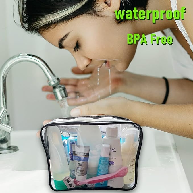 4 Pack Clear Cosmetic Bag for Travel - TSA Approved Toiletry Makeup Pouch - Carry-on Airport Airline Compliant - Portable PVC Waterproof With Zipper for Women - Quart Size Set