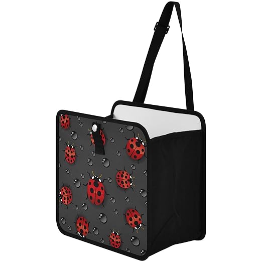 Ladybugs Scarab Dark Gary Car Trash Can Foldable Hanging Car Trash Bag Bin Auto Garbage Can Leak-Proof Car Organizer(Large)
