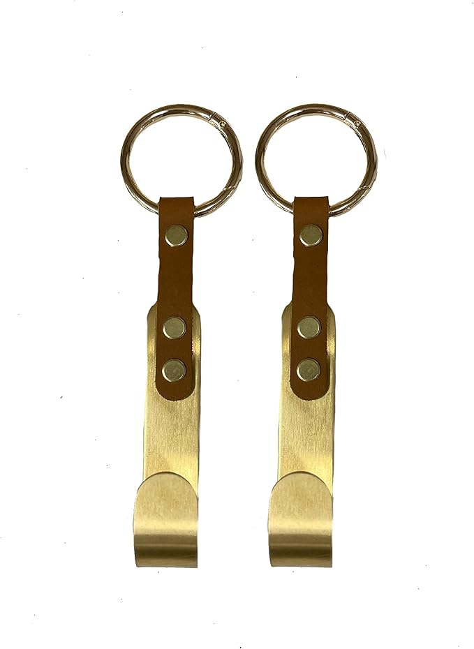 Car Hook Hanger | 2 Pack | Premium Leather Stainless Steel Car Seat Head Rest Storage Organizer Universal for Handbag Purse Vehicle Car (Rustic Brown Leather Gold Hook)