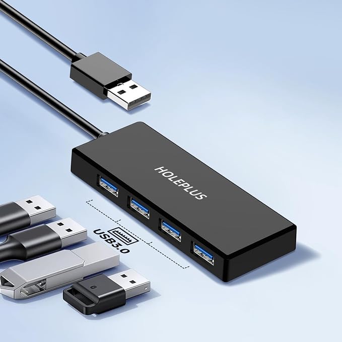 4-Port USB 3.0 Hub, Ultra-Slim Data USB Hub, for MacBook, Mac Pro, Mac mini, iMac, Surface Pro, XPS, PC, Flash Drive, Mobile HDD (U1 0.59ft)
