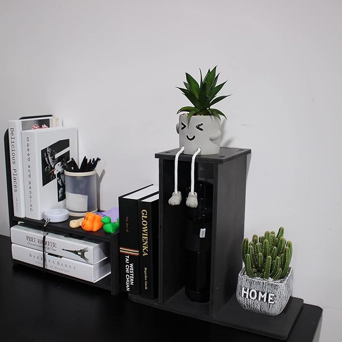 YGYQZ Adjustable PVC Desktop Organizer Storage Rack - Black Desk Shelf for Office, Women, Dormitory & Home Decor