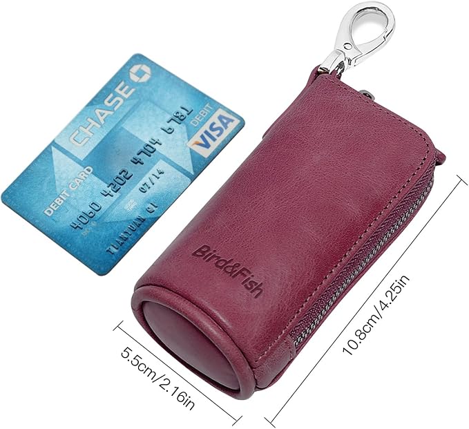 Multi Soft Genuine Leather Coin Purse Pouch, Car Key Case Wallet with Zipper,Pocket Wallet with Chain/Ring for Men Women …