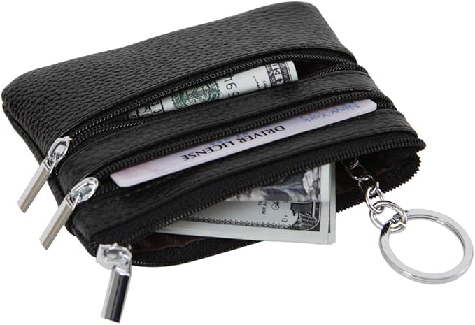 Women's Genuine Leather Coin Purse Mini Pouch Change Wallet with Keychain