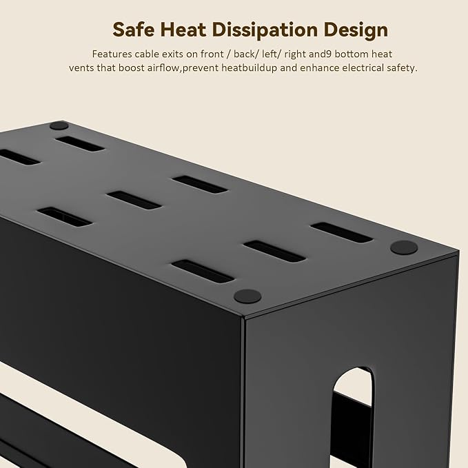 Metal Cable Management Box - Large Cable Organizer Box and Power Strip Box for Electrical Cord Hiding, Home Office Desk and Floor Cables Hider, TV Wires Storage Organization