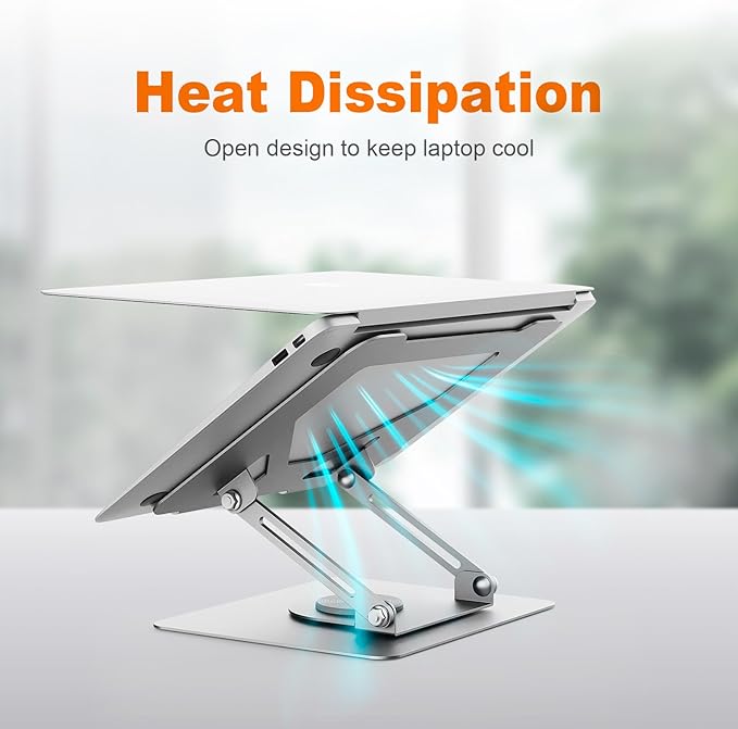 GRIFEMA Laptop Stand for Desk, Foldable Laptop Riser with 360° Swivel Base, Adjustable Height & Angle, Ventilated Computer Stand Compatible with MacBook Air/Pro, Dell, and 11-17" Laptops - Silver