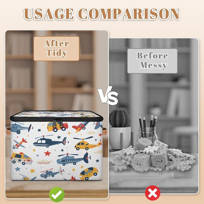 Aircraft Storage Basket for Bedroom Kitchen Bathroom Storage Bins with Lids Collapsible Toy Cube Storage Organizer for Kid Teen Women Men