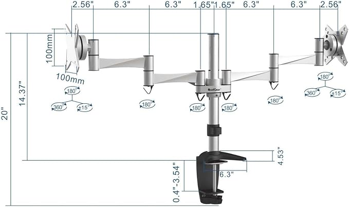 QualGear Qg-Dm-02-016 3 Way Articulating Dual Desk Mount for 13-27 Inches Flatpanel Monitors, Silver