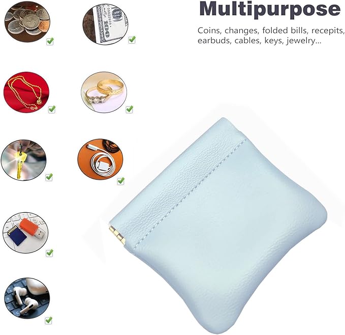 VOFOON [Upgrade] Leather Mini Squeeze Coin Purse, Small Jewelry Pouch Leather Travel Bag Coin Holder For Men/Women 2/4 Pack