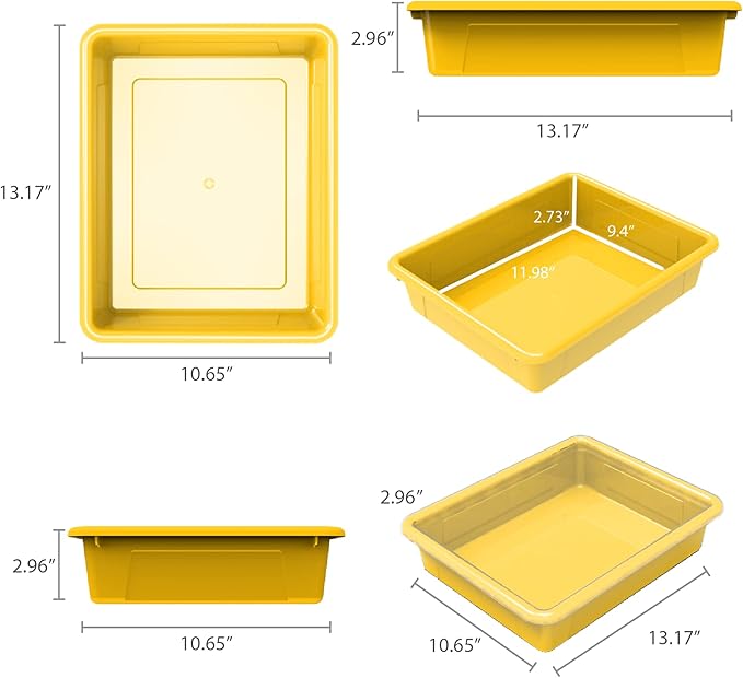 Storex Letter Size Flat Storage Tray – Organizer Bin with Non-Snap Lid for Classroom, Office and Home, Yellow, 5-Pack (62538U05C)