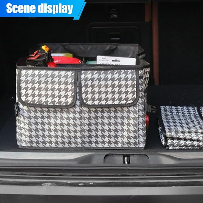 ZIMISI Car Trunk Organizer, Waterproof 600D Oxford Cloth Backseat Car Organizer, Large-capacity Collapsible Multi Compartment Automotive Consoles & Organizers, Travel Accessories for Most Cars (Grid)