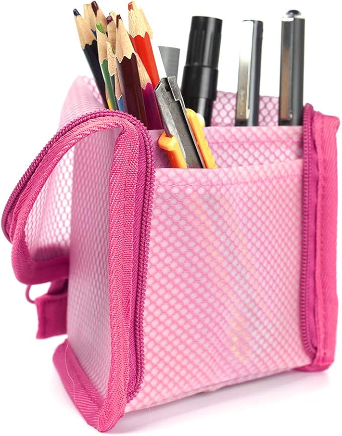 patu Standing Travel Toiletry Bag - Transparent Waterproof PVC Mesh Pouch with Triangle Design for Bathroom Essentials & Personal Care, Magenta