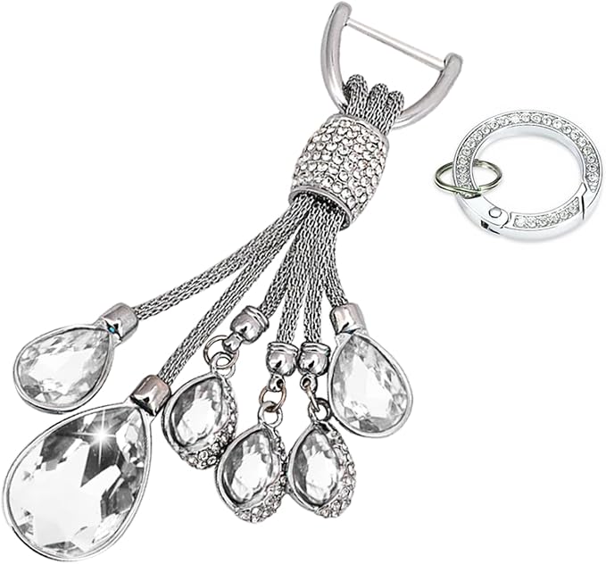 Bling Rhinestone Car Keychain, Fashion Auto Key Fob with Screwdriver, Vehicle Key Decoration Accessories for Woman (White)