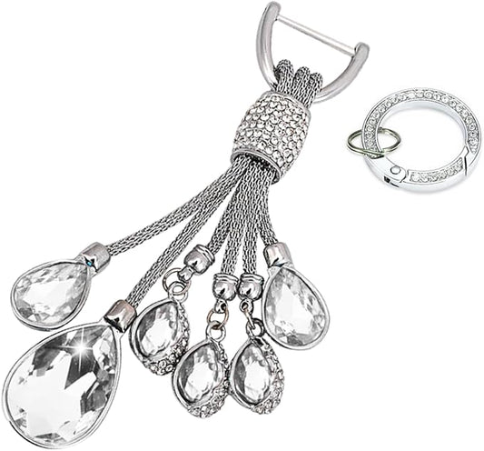 Bling Rhinestone Car Keychain, Fashion Auto Key Fob with Screwdriver, Vehicle Key Decoration Accessories for Woman (White)