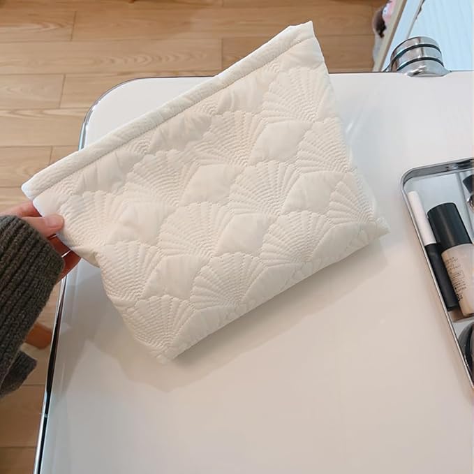 FITINI Makeup Bag Travel Large Portable Quilted Floral Print Cosmetic Organizer Cute Pouch for Women Soft Cotton Zipper Waterproof Toiletry Storage Bags
