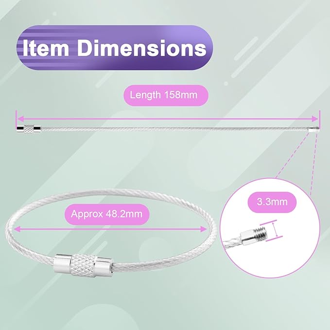 12 Pack 6" Key Ring Wire Keychain Cable Keyring Keychain Holder Clips Large Loops for Car Keys Tags, Luggage Bag Tags, Crafts (Silver, 2mm)