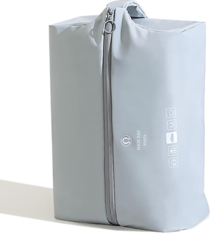tianzong Double-Layer Fabric Wide-Opening Waterproof Travel Shoe Bag with Comfortable Handle (T400+TPU, Bluish Grey)