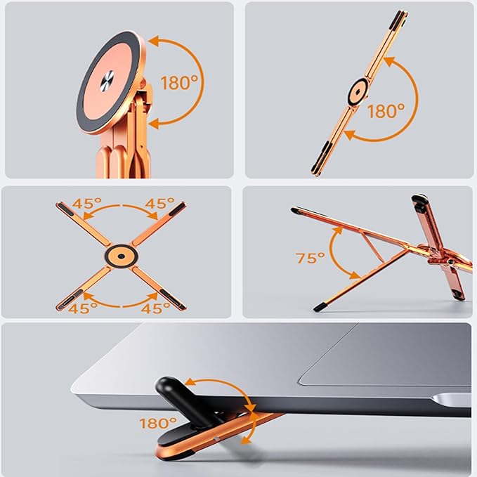 Laptop Stand for Desk, Foldable Aluminum Alloy Magnetic Computer Riser, Ergonomic 8-Level Adjustable Height Travel Laptop Holder,Multi-Functional Stand for 10–16"Laptop,4–13" Tablet and Phone
