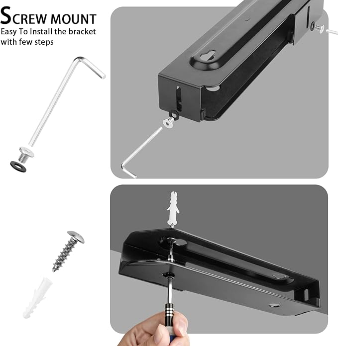 Wall Mount and Under Desk Mount Laptop Holder, Universal Laptop Storage Bracket for Devices Up to 1.18" Thick Macbooks, Surface, Keyboards, Tablets & More (Metal Black)