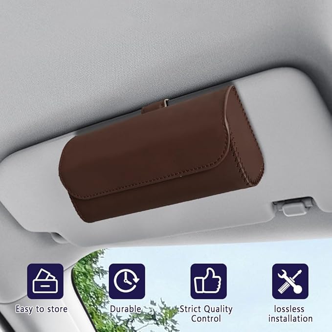 Sunglasses Holder for Car Sun Visor, Sunglass Organizer for Car, Magnetic Leather Eyeglasses Protective Storage Case, Waterproof Glasses Organizer Visor Accessories for Vehicles (Brown)