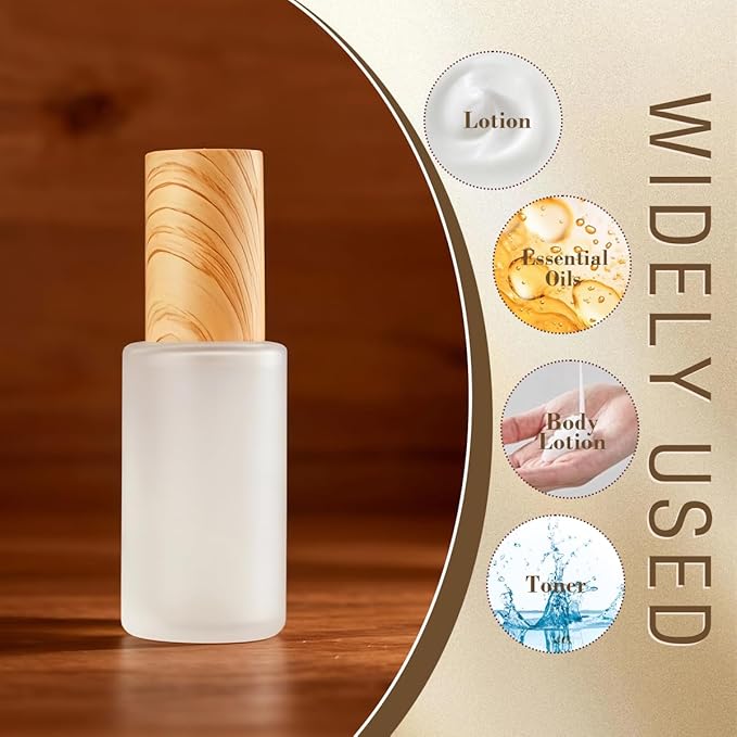 3Pcs 20ml 0.7oz Matte Glass Pump Bottles Lotion Travel Container Soap Dispenser Toiletries Bottle Containers with Plastic Lid for Shampoo Cream Liquid Essential Oils
