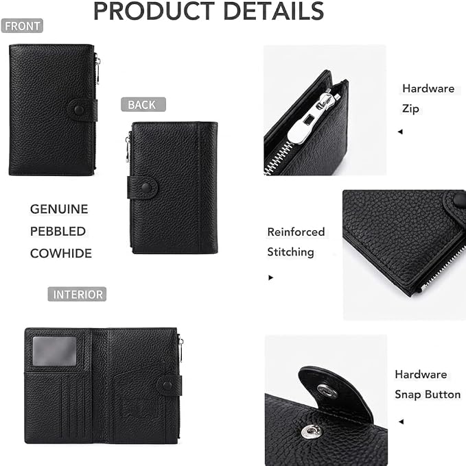 Genuine Leather Passport Holder for International Travel, RFID Blocking Compact Travel Wallet with Card Slots, Zipper Coin Pocket and SIM Slots, Slim Passport Cover Case, Black