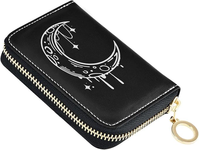 Moon RFID Credit Card Holder Wallets Accordion for Women Leather Zipper Card Case Accordion Wallet for Ladies Girls
