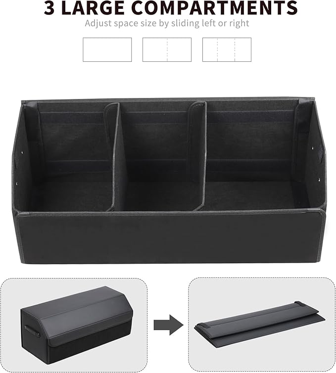 AUTOARK Leather Car Trunk Organizer,Durable Collapsible Adjustable Compartments Cargo Storage,Extra Large Capacity,AK-151