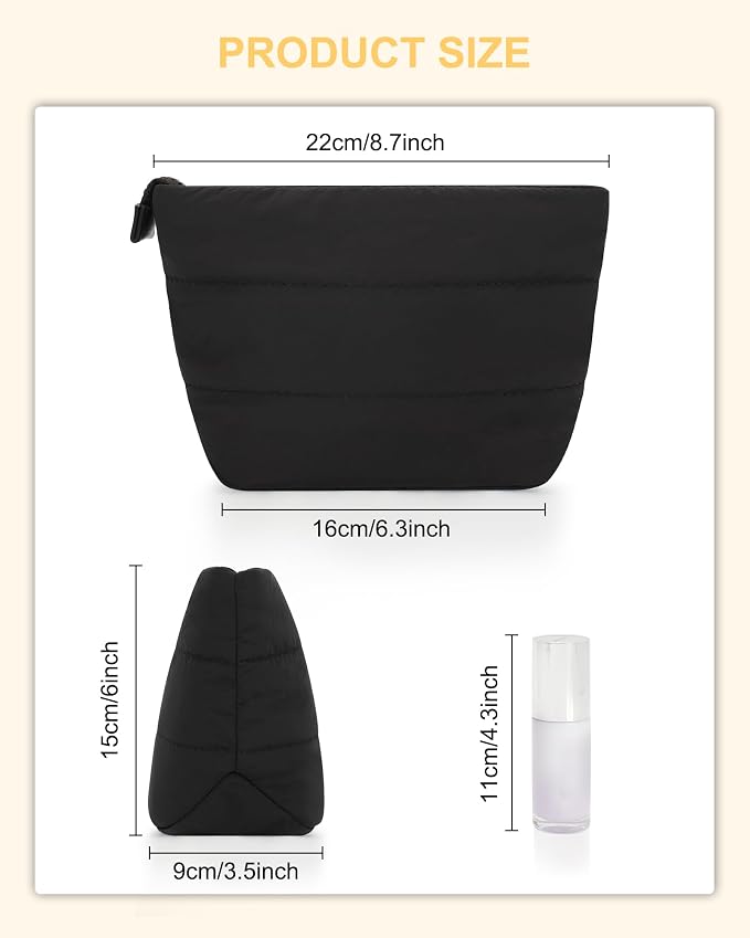 Travel Cosmetic Bag for Purse, Portable Small Makeup Pouch Organizer with Accessories, Traveling Compact Car Bag for Essentials with Compartments, Compact Toiletry Bag for Trip, Office, Home - Black