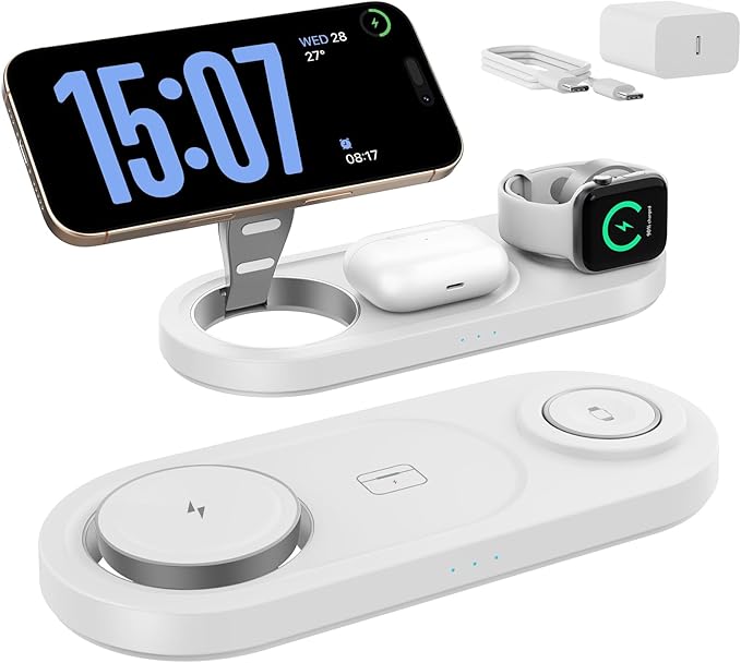 2026 "Mdrndock Magnetic 3 in 1 Charging Station Apple,Foldable Wireless Charger Stand for Mag-Safe for iPhone 17/16/15/14/13/12/Pro Max/Pro/Mini/Plus,Apple Watch Series, Air Pods pro/2/3/4