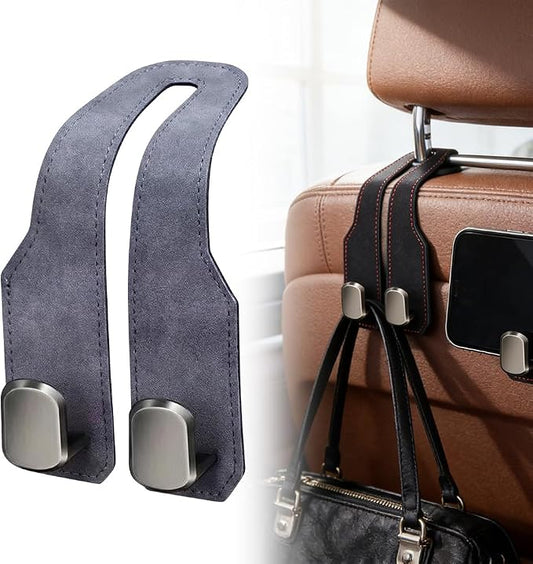Car Seat Back Storage Hook, 2026 New Car Seat Headrest Hook for Purses and Bags, Leather Car Seat Back Storage Hooks, Car Seat Hangers Organization Accessories (Grey 1pcs)