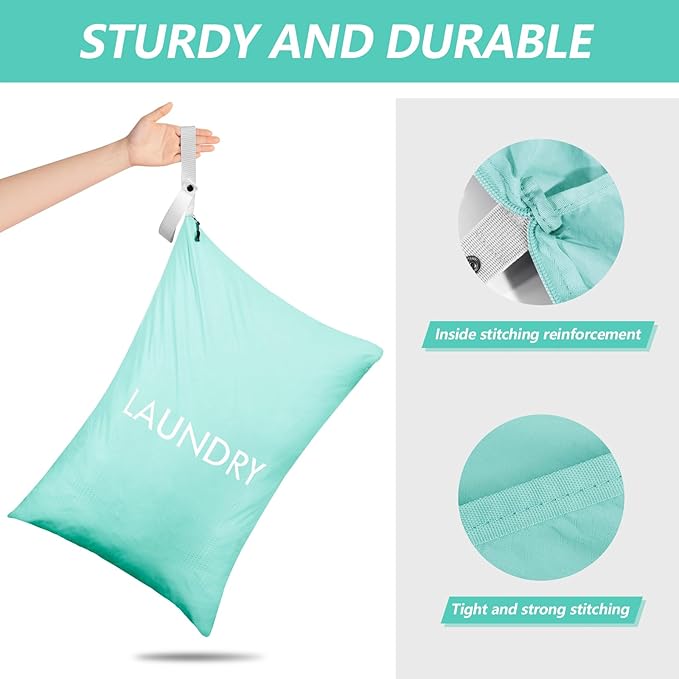 MissBoy 50L Travel Laundry Bag with Zipper, Heavy Duty & Odor-Proof Washable Nylon Sack for Dirty Clothes, Space-Saving Luggage Organizer & Dorm Room Essential for College Girls, Blue