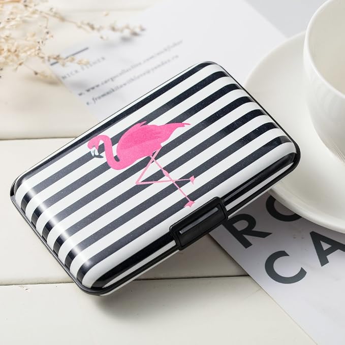ELFISH Mini RFID Aluminum Wallet Credit Cards Holder Business Card Case Metal ID Case for Men Women (Crane)