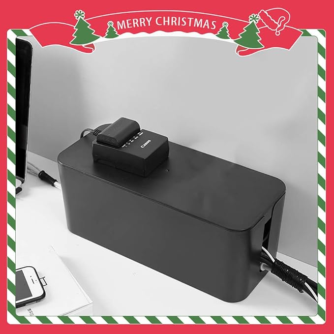 Powerking Cable Management Box, Cable Organizer for Hide and Conceal Power Strips and Electrical Cords,Cord Organizer Made from Safe ABS Material (Small, Black)