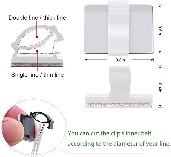 Cable Clips Self with 3M Adhesive Cord Organizer, Wire Holder Clamp Management Sticky for Desk Car Dash Cam Tables Wall, White 30pcs