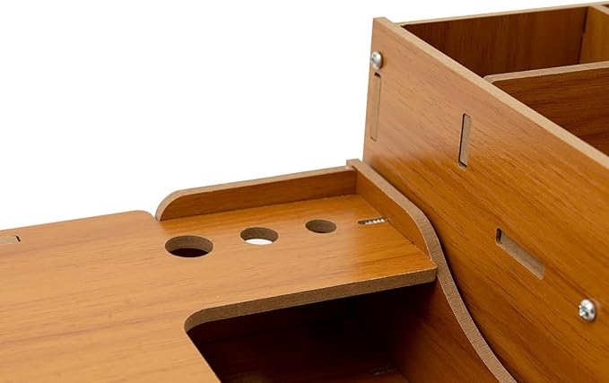 Monitor Stand Wooden Desktop Organizer with Lockable Drawers & Keys & Phone Holder Vintage Multi Compartment Desk Shelf for Home,Office (Z0801)