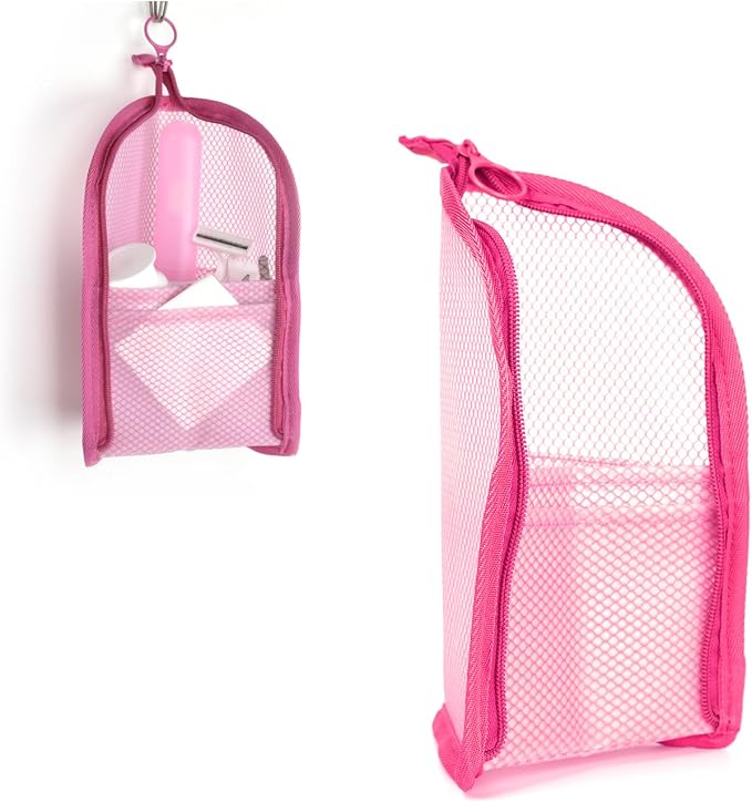patu Standing Travel Toiletry Bag - Transparent Waterproof PVC Mesh Pouch with Triangle Design for Bathroom Essentials & Personal Care, Magenta