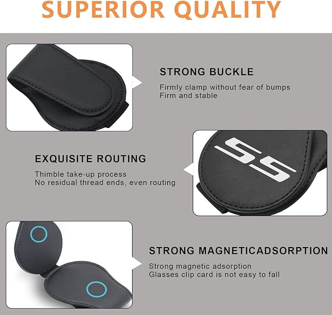 Car Sunglasses Holder for Chevy Camaro SS Car Sun Visor Leather Glasses Sunglass Clip Magnetic Eyeglass Hanger Mount Car Accessories for SS Owners