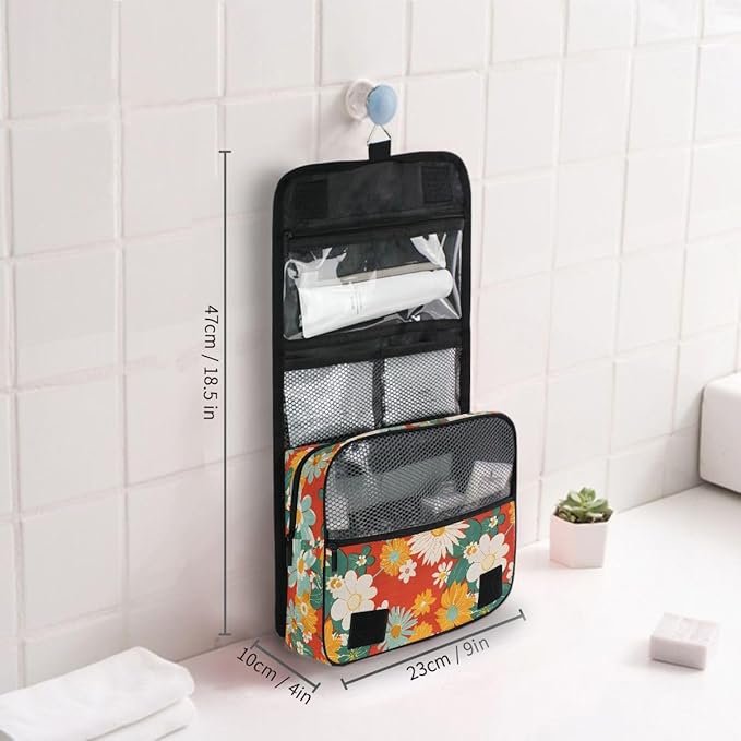 senya Hanging Travel Toiletry Bag Kit Boys Makeup Case Cosmetics Organizer for Men Women (Flowers Retro)