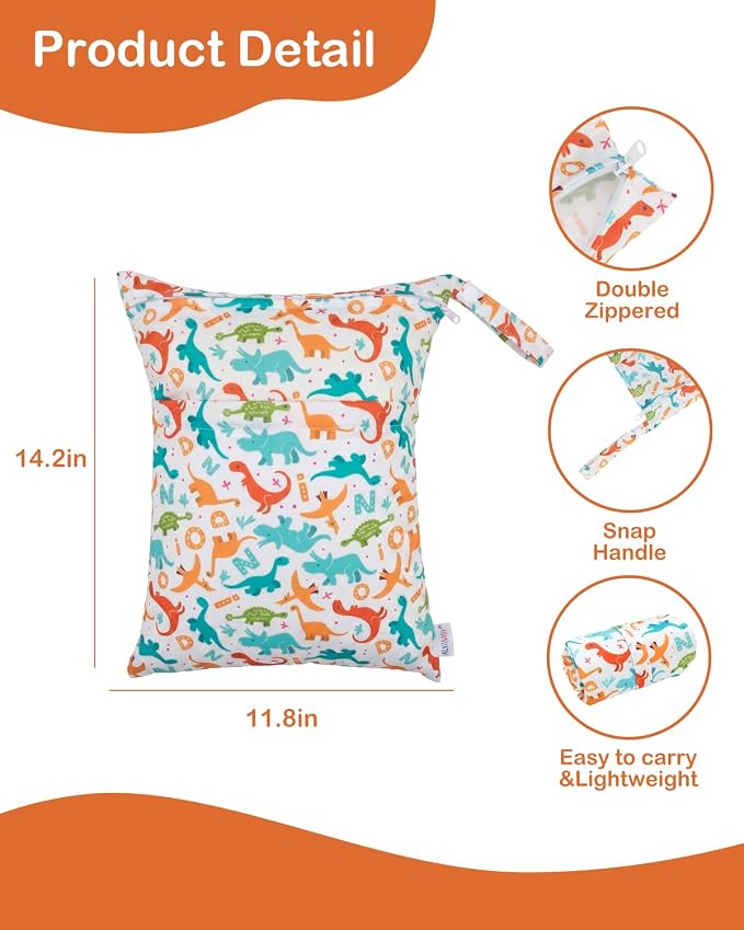 ALVA ALVABABY 3pcs Medium Cloth Diaper Wet Dry Bags Waterproof Reusable with Two Zippered Pockets Travel Beach Pool Daycare Soiled Baby Items Yoga Gym Bag for Swimsuits or Wet Clothes 3L-ZM39