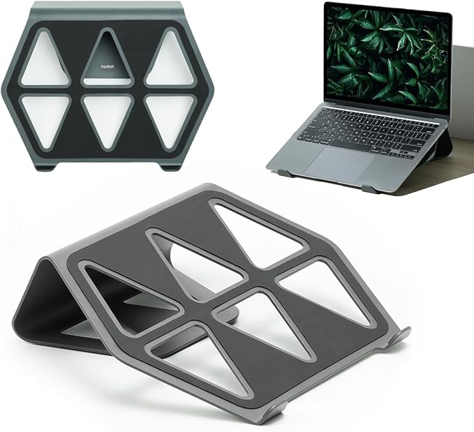 NUMIN Facet Laptop Stand Graphite | Laptop Tabletop Stand | Sturdy Rust Free Metal and Wood Design | Anti Slip leatherite Surface | Compatible for MacBook, HP, Dell, Lenovo