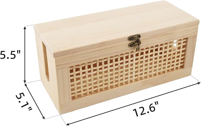 JJSQ Cable Management Box, Large Cable Box Hider for Power Strip & Router, Natural Wooden Cord Organizer Box, Cable Storage Box to Hide Cords, Desk Cord Organizer 12.6 × 5.1× 5.5 in