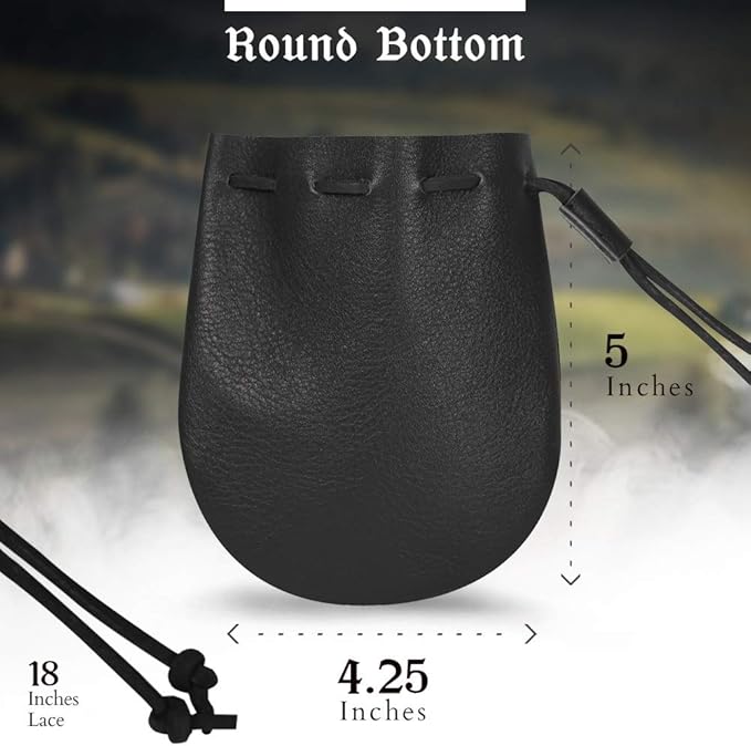 Nabob Leather Leather Drawstring Pouch, Coin Bag, Medicine Tobacco Pouch Medieval Reenactment Made in U.S.A Size 5" x 4.5"