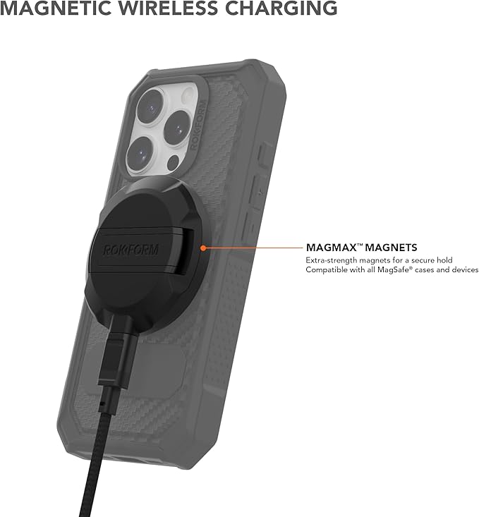 Rokform Magnetic Wireless Charger with Stand, Includes USB-C to USB-C Cable (Black)