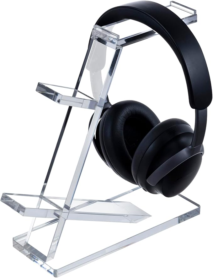 MyGift Premium 10mm Thick Clear Acrylic Gaming Headphone Headset Stand with 2 Controller Holder, Tabletop Universal Storage Rack for Game Accessories