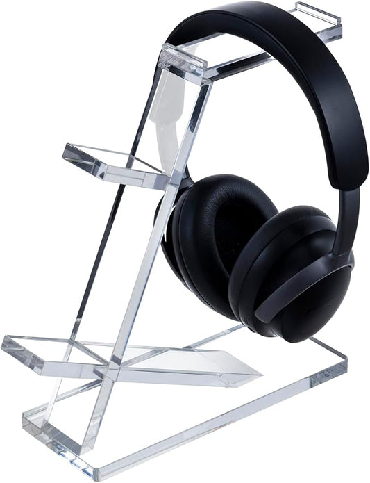 MyGift Premium 10mm Thick Clear Acrylic Gaming Headphone Headset Stand with 2 Controller Holder, Tabletop Universal Storage Rack for Game Accessories